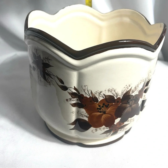 Vee Jackson California Pottery Planter Brown Floral Hand Painted Artist Signed - Picture 6 of 9